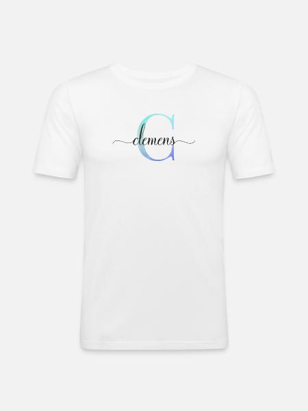 C| Monogramme | Nom | Clément| Aquarelle - T-shirt près du corps Homme - blanc
