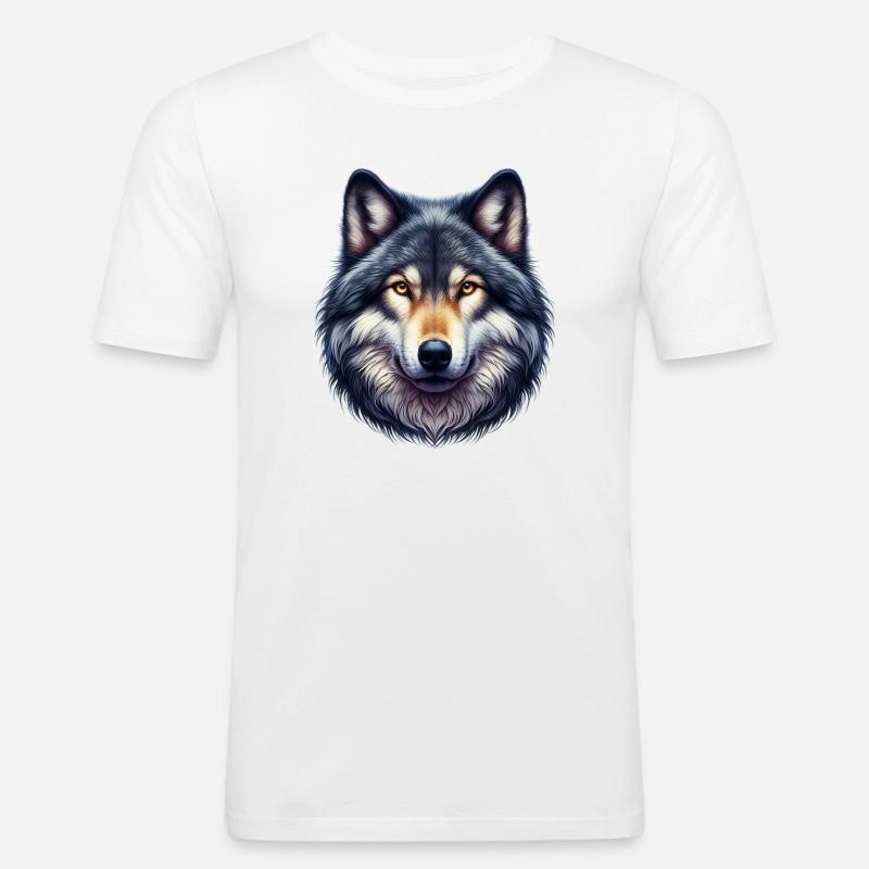 Wolf - Männer Slim Fit T-Shirt - Weiß