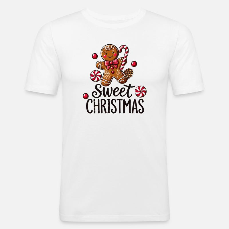 Fröhlicher Lebkuchenmann mit Zuckerstange - Männer Slim Fit T-Shirt - Weiß