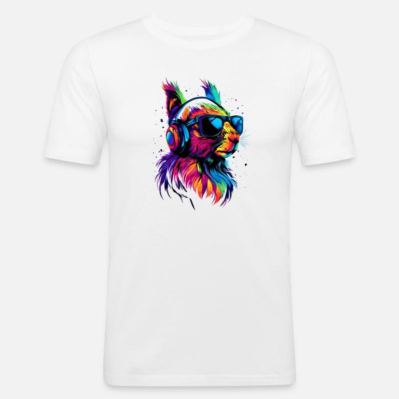 Eichhörnchen Kopfhörer Bunt Popart DJ Eichhörnchen - Männer Slim Fit T-Shirt - Weiß