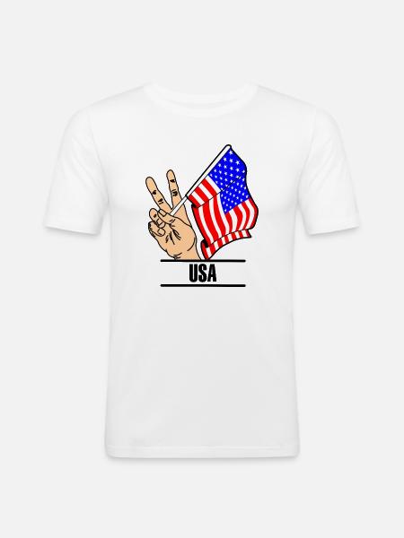 Flag USA peace sign text USA - Men's Slim Fit T-Shirt - white