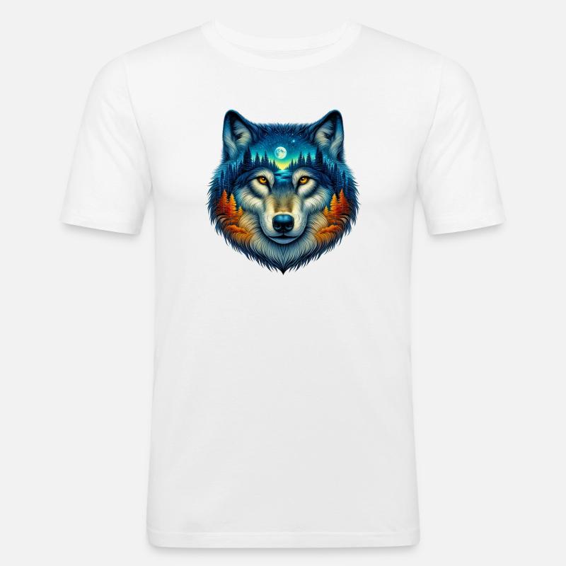 Wolf - Männer Slim Fit T-Shirt - Weiß