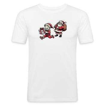 Freches Kind mit Weihnachtsmann - Retro Stil - Männer Slim Fit T-Shirt - Weiß - Vorne - Nik (191cm)