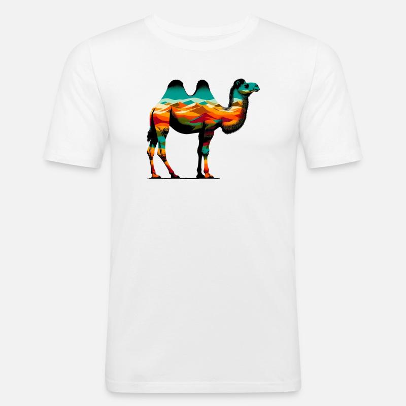 Kamel - Männer Slim Fit T-Shirt - Weiß