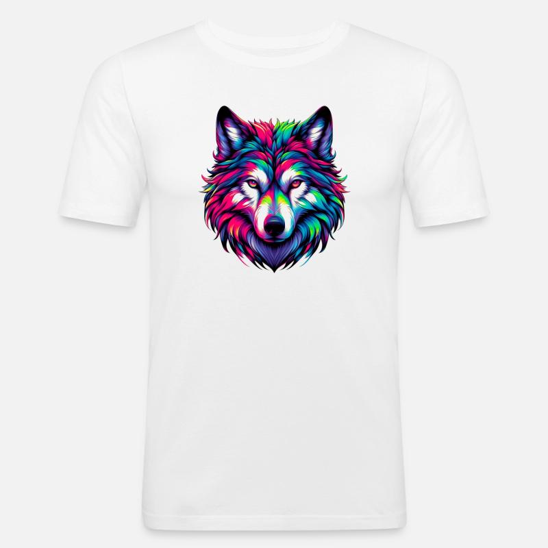 Wolf - Männer Slim Fit T-Shirt - Weiß