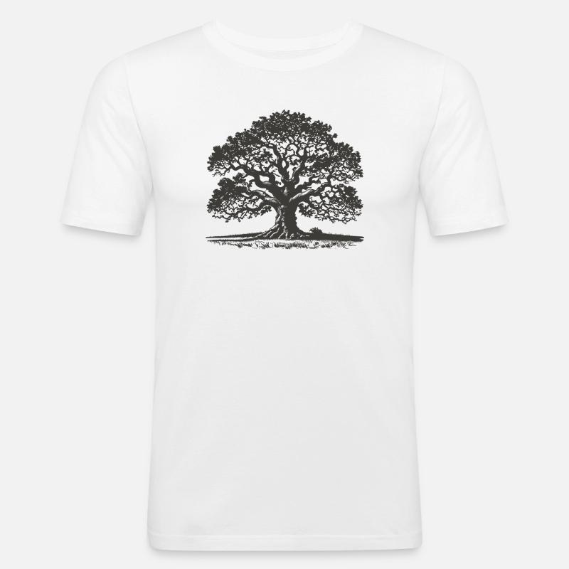 Eiche - Männer Slim Fit T-Shirt - Weiß