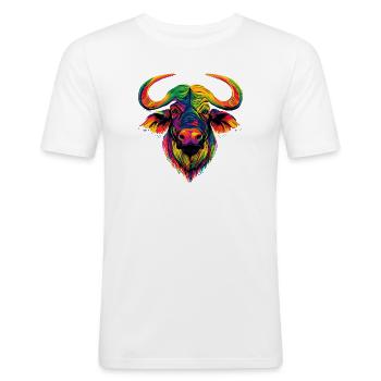 Büffel Kaffernbüffel Safari Afrikanischer Büffel - Männer Slim Fit T-Shirt - Weiß - Vorne - Nik (191cm)