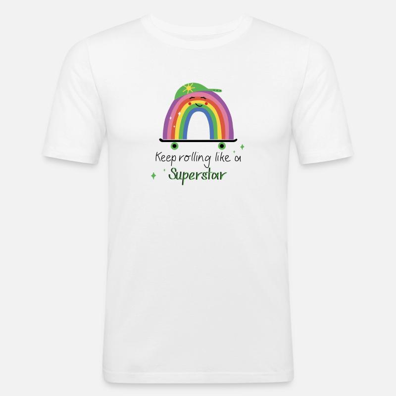Continua a rotolare come una superstar - Rainbow Skate - Maglietta aderente da uomo - bianco