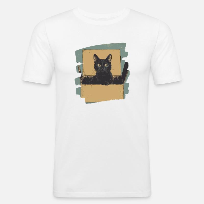 Katze in Karton Box Retro - Männer Slim Fit T-Shirt - Weiß