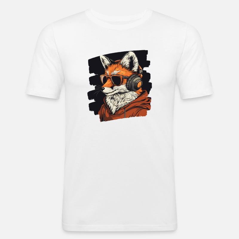 Fuchs Kopfhörer - Männer Slim Fit T-Shirt - Weiß