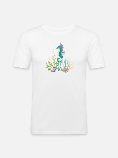 Meeresaquarium Seepferdchen Design - Männer Slim Fit T-Shirt - Weiß