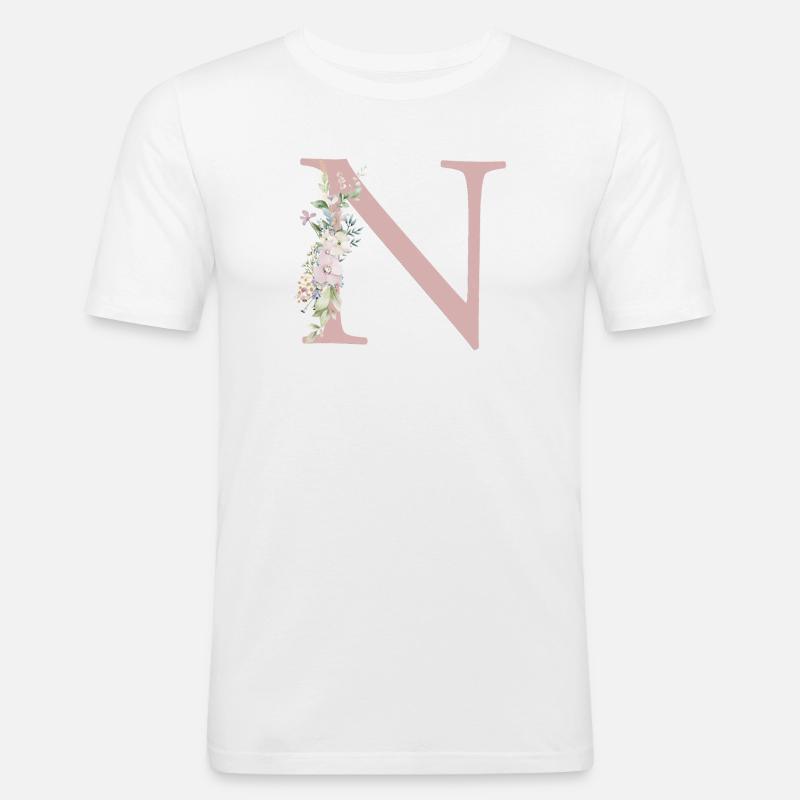 N Monogramm, Floral, personalisierbar - Männer Slim Fit T-Shirt - Weiß