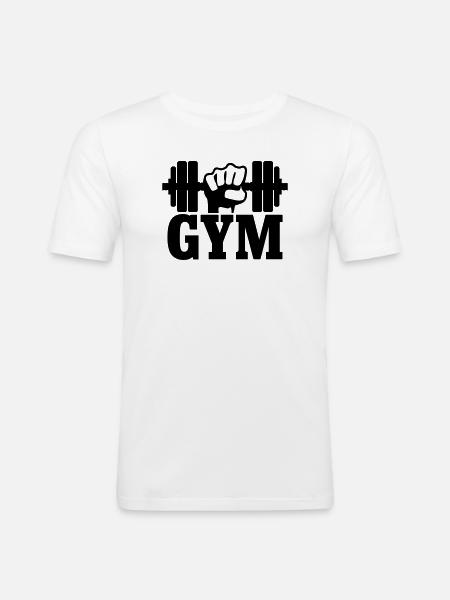 GYM Fist with Dumbbell - Men's Slim Fit T-Shirt - white