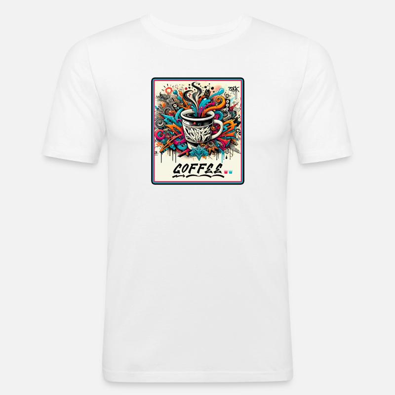 Kaffee Graffiti Explosion - Männer Slim Fit T-Shirt - Weiß