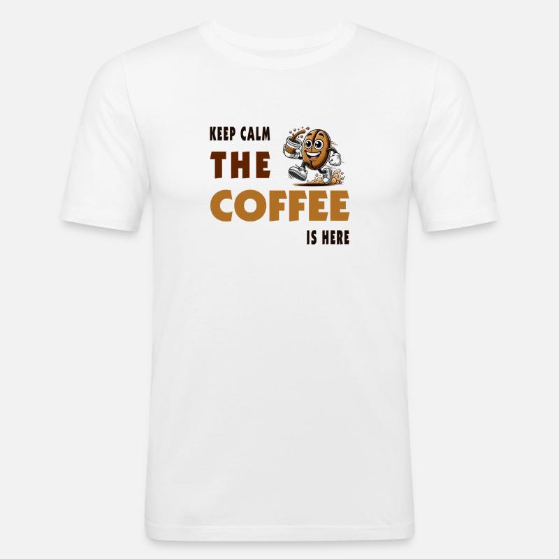 Keep Calm – The Coffee Is Here - Männer Slim Fit T-Shirt - Weiß