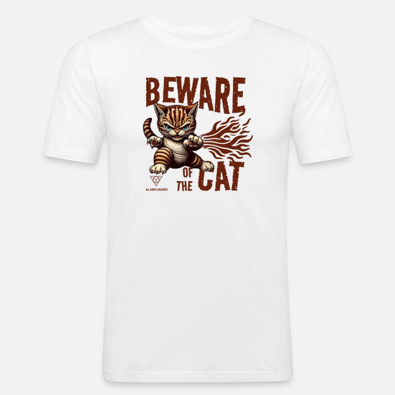 Vorsicht vor der Katze - Männer Slim Fit T-Shirt - Weiß