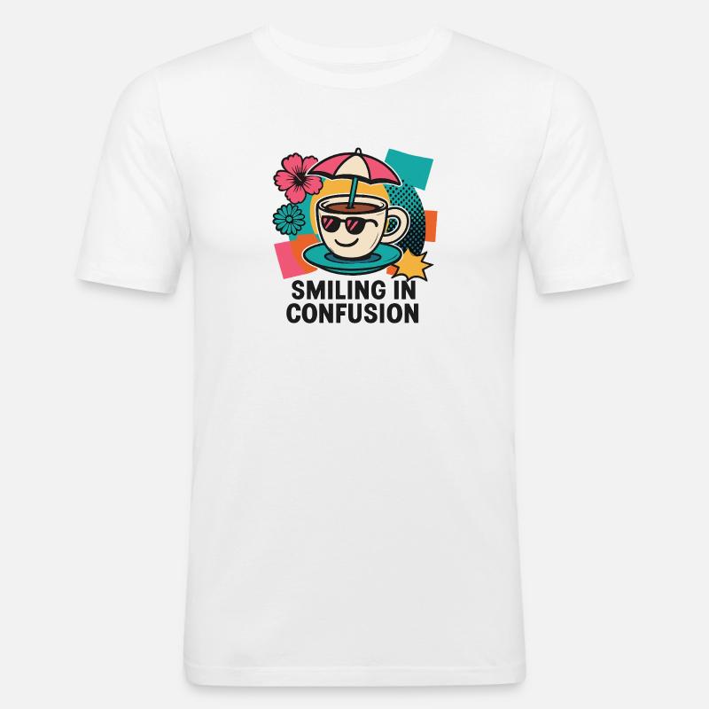Kaffee? Sonne? Hä? - Männer Slim Fit T-Shirt - Weiß