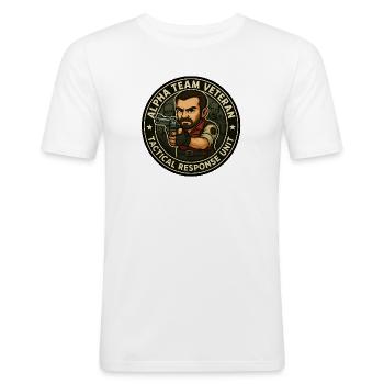 Alpha-Team-Veteran - Männer Slim Fit T-Shirt - Weiß - Vorne - Nik (191cm)
