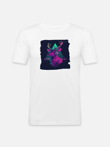 Neon DJ Hirsch – Funny Party Hirsch - Men's Slim Fit T-Shirt - white
