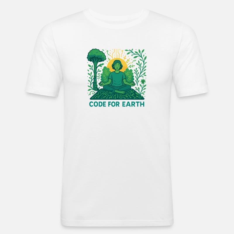 Code for Earth - Männer Slim Fit T-Shirt - Weiß
