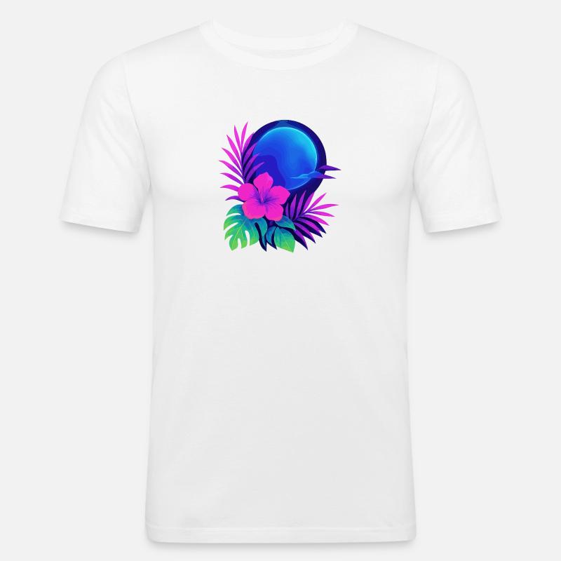Neon Tropic Moon - Männer Slim Fit T-Shirt - Weiß