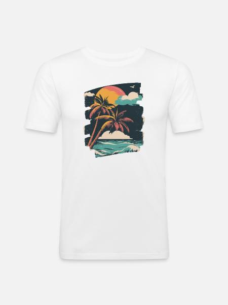 Beach Palm Trees Sunset Summer - Men's Slim Fit T-Shirt - white