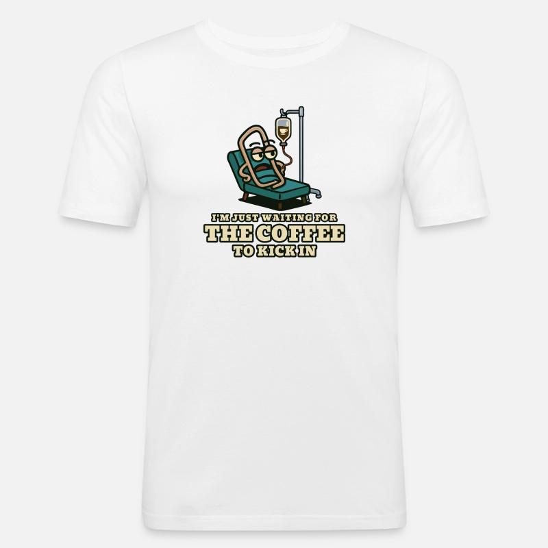 Kaffeekick: Wartender Patient - Männer Slim Fit T-Shirt - Weiß