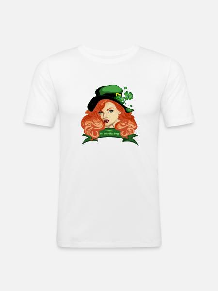 St. Patricks Pinup-Kleeblatthut - Männer Slim Fit T-Shirt - Weiß