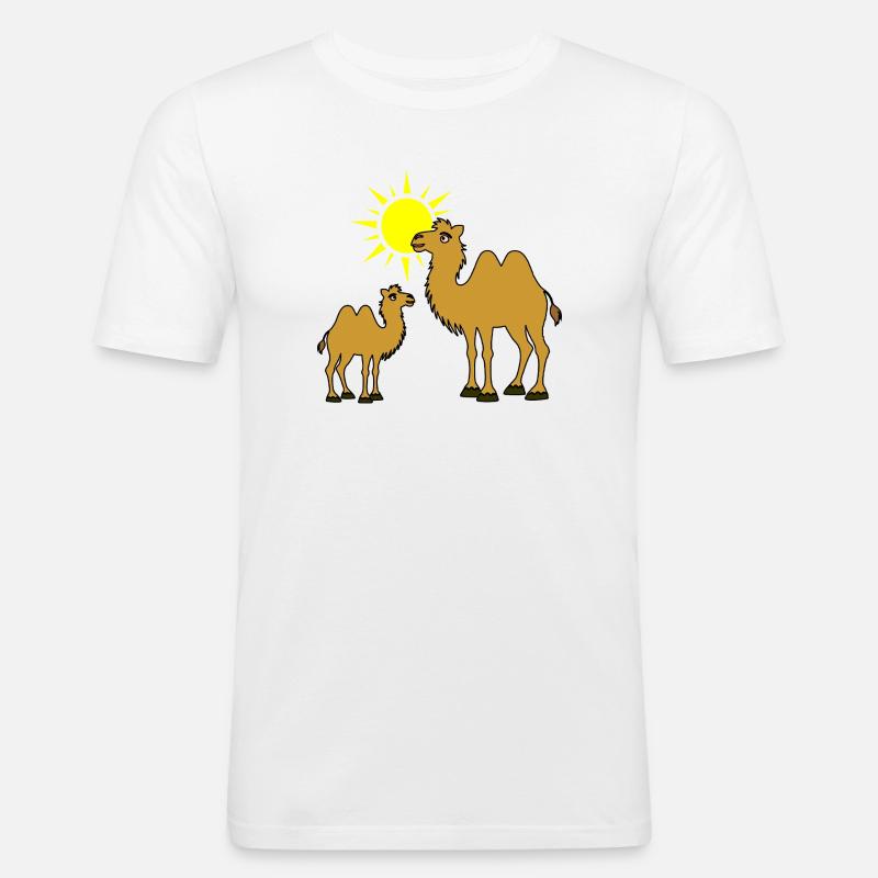 Mutter und Baby Kamel mit Sonne - Männer Slim Fit T-Shirt - Weiß