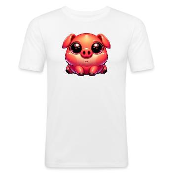 Mignon Kawaii Piggy Cozy Farm - T-shirt près du corps Homme - blanc - Devant - Nik (191cm)