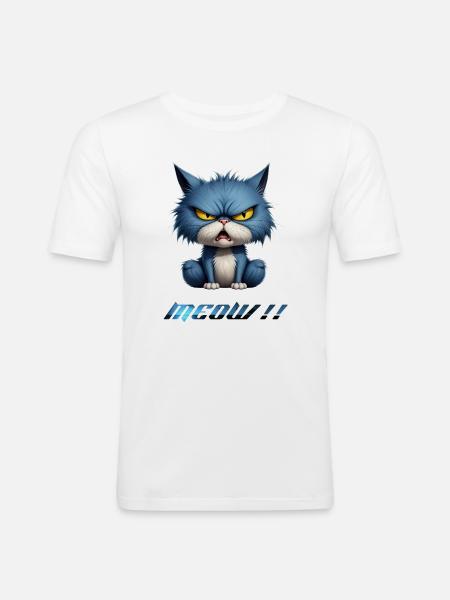 Angry Blue Cat Pixel Meow - Men's Slim Fit T-Shirt - white