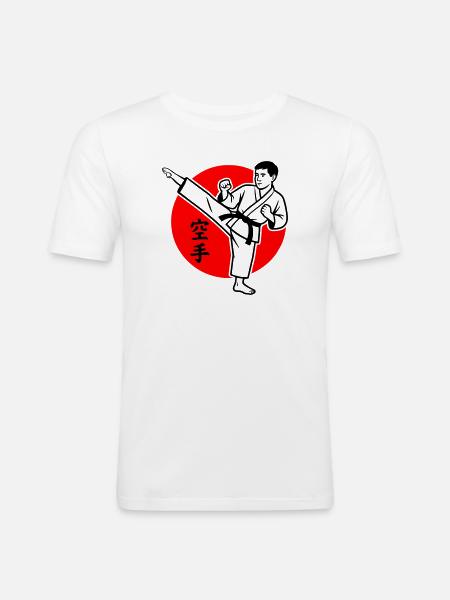 Karate Yokogeri männlich - Männer Slim Fit T-Shirt - Weiß