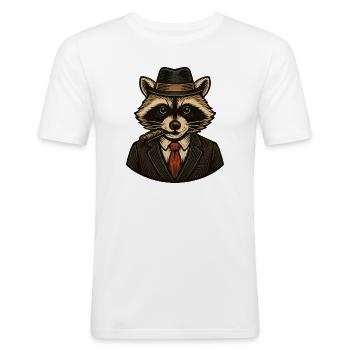 Eleganter Mafiaboss Waschbär im Anzug mit Hut - Männer Slim Fit T-Shirt - Weiß - Vorne - Nik (191cm)