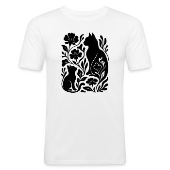 Abstraktes Spiel Katzen - Männer Slim Fit T-Shirt - Weiß - Vorne - Nik (191cm)