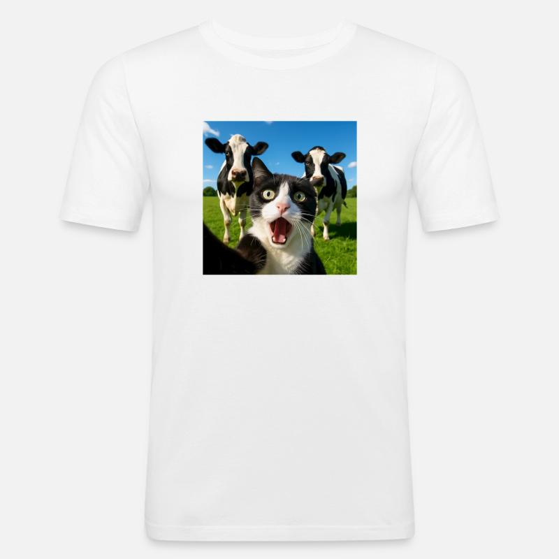 Süße Katze Kuh Selfie Geschenkidee - Männer Slim Fit T-Shirt - Weiß