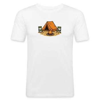 Conception de camp de camping aventureux - T-shirt près du corps Homme - blanc - Devant - Nik (191cm)
