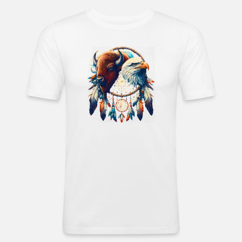 Falke und ätherisches Büffel-Mandala - Männer Slim Fit T-Shirt - Weiß