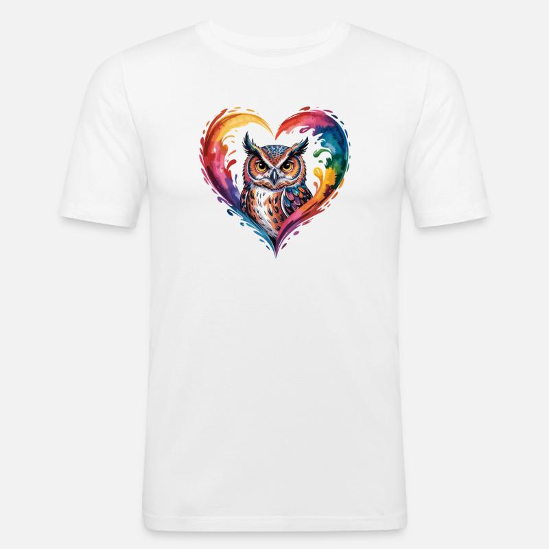 Farbige Eule Herz Design - Männer Slim Fit T-Shirt - Weiß