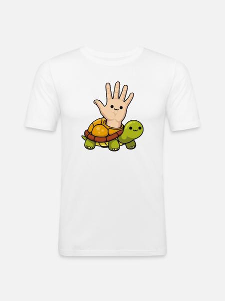 Playful Left Handed Turtle Cartoon Design - Men's Slim Fit T-Shirt - white