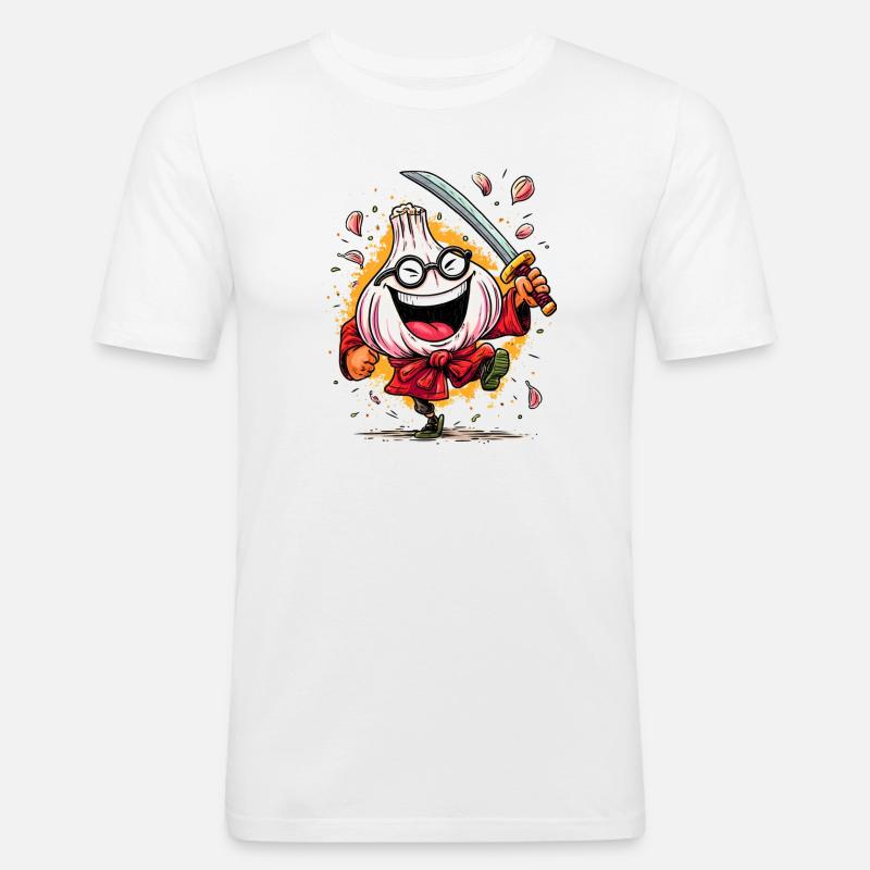 Furchtloser Knoblauch Samurai Heldencharakter - Männer Slim Fit T-Shirt - Weiß