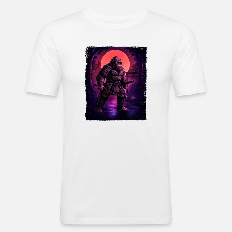 Samurai Bigfoot Kryptid Sasquatch Yeti Jäger - Männer Slim Fit T-Shirt - Weiß
