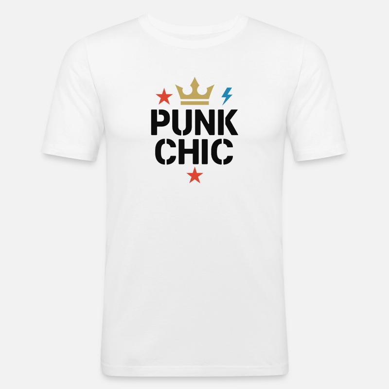 Punk Chic – Krone & Blitz - Männer Slim Fit T-Shirt - Weiß