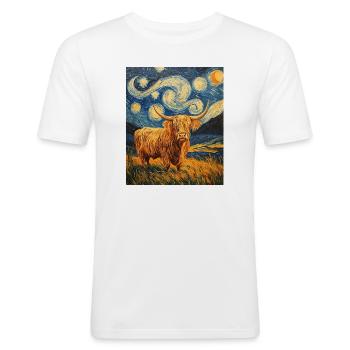 Highland Cow - Männer Slim Fit T-Shirt - Weiß - Vorne - Nik (191cm)