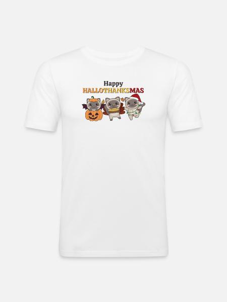 Happy Hallothanksmas Siamese Cat Christmas Cats - Men's Slim Fit T-Shirt - white