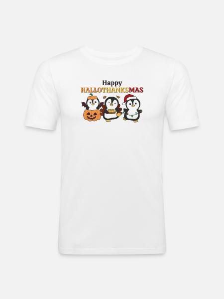 Happy Hallothanksmas Penguin Christmas Penguins - Men's Slim Fit T-Shirt - white