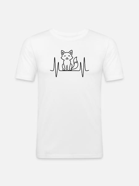 Ræv hjerteslag linje motiv - Herre Slim Fit T-Shirt - hvid