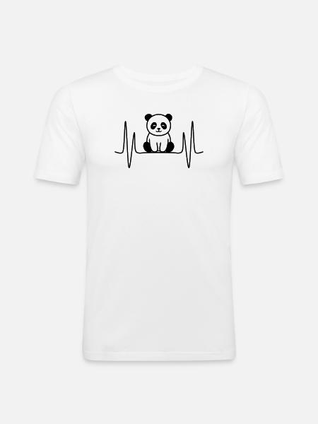 Panda Heartbeat Line Motif - Men's Slim Fit T-Shirt - white