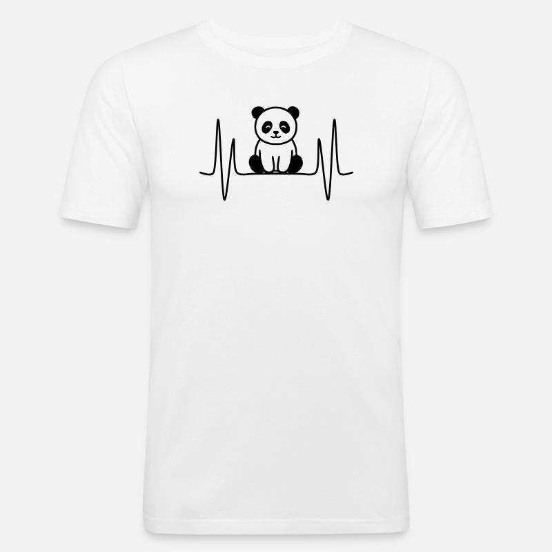 Panda Herzschlag Linienmotiv - Männer Slim Fit T-Shirt - Weiß