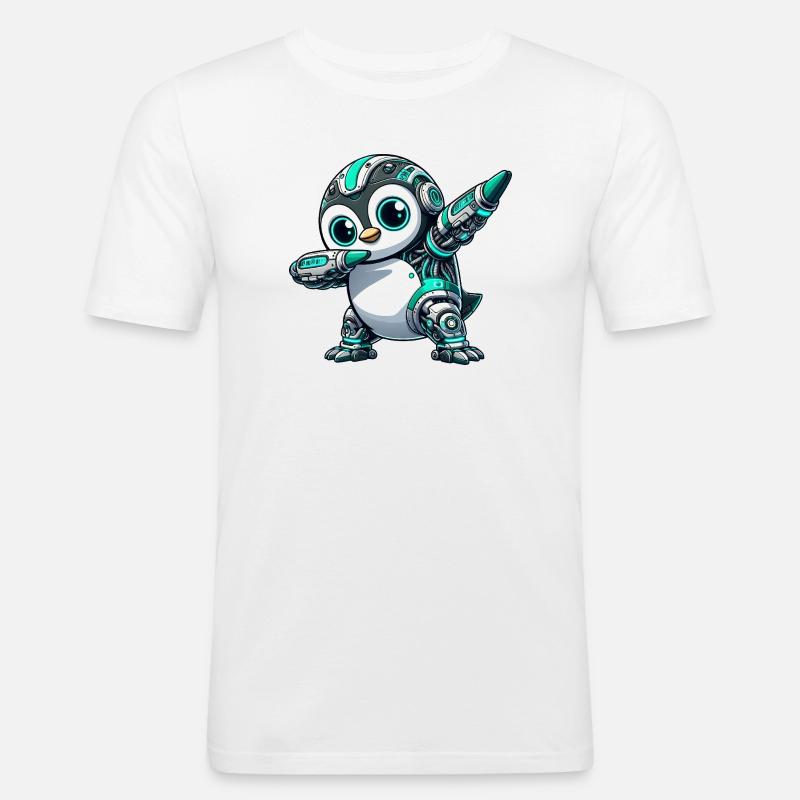 Futuristischer Pinguin Roboter Cyborg Technik  - Männer Slim Fit T-Shirt - Weiß