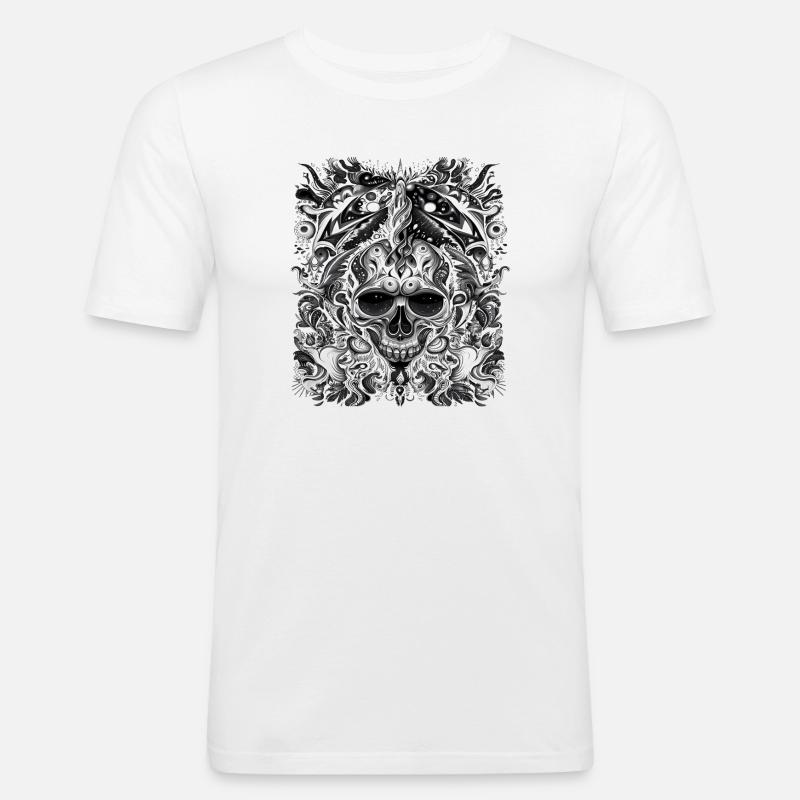 Dunkler Stammesschädel mit mystischen Elementen - Männer Slim Fit T-Shirt - Weiß